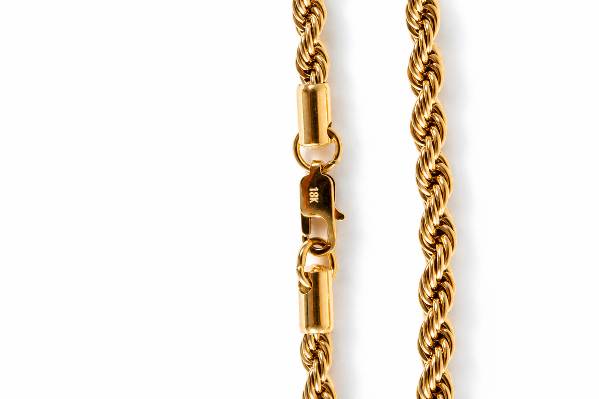 Cadena Tejido Lazo mujer KAVRA — detalle broche 18K
